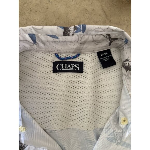 Chaps MENS SIZE LT Vented Fishing Button Shirt All Over Fish Print Beige - Picture 3 of 10